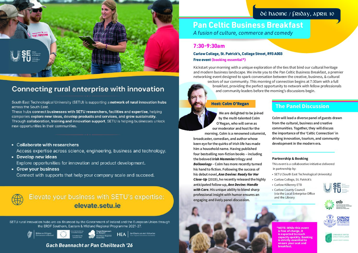 SETU Rural Innovation Hubs sponsor the Pan Celtic festival 2026 from 7th – 11th April 2026